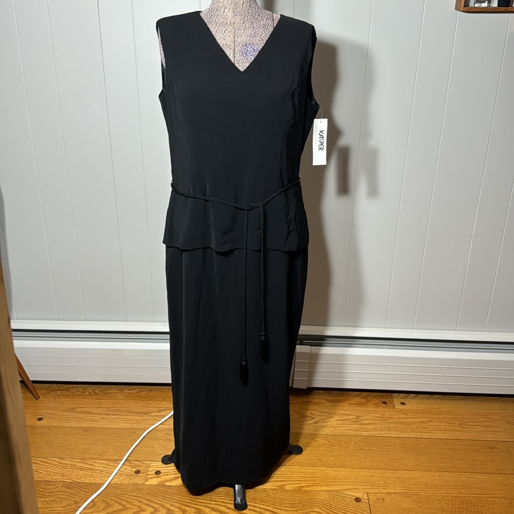 Kasper NWT Womens 14 Sleeveless Black Maxi Dress Belt Zipper in Back
